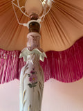 Maharani - Hot Pink Velvet and Gold Beaded Fringe Lampshade