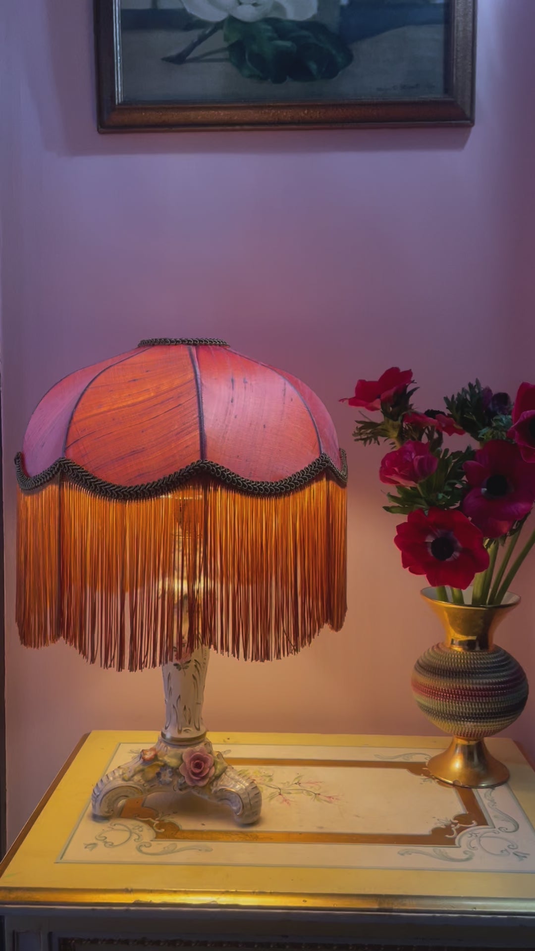 Handmade Antique Rose & Gold Silk Fringe Lampshade