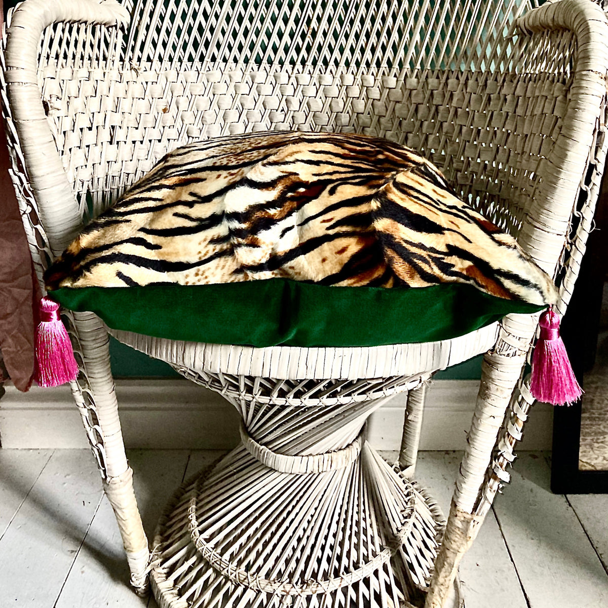 Handmade Tiger Print Velvet Tassel Cushion