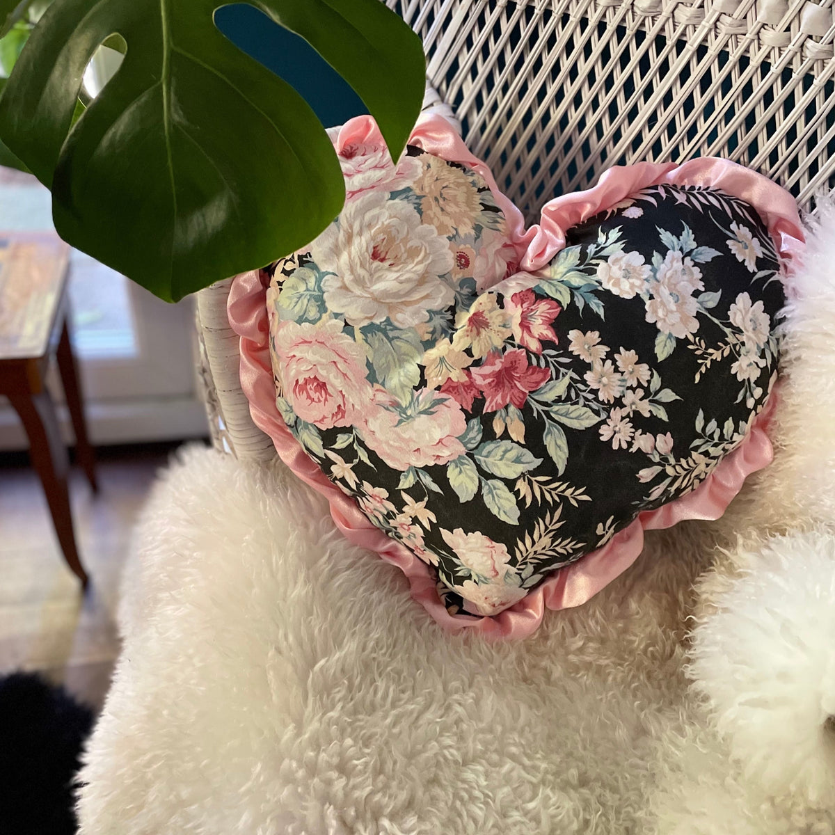 Handmade Vintage Floral Heart Cushion