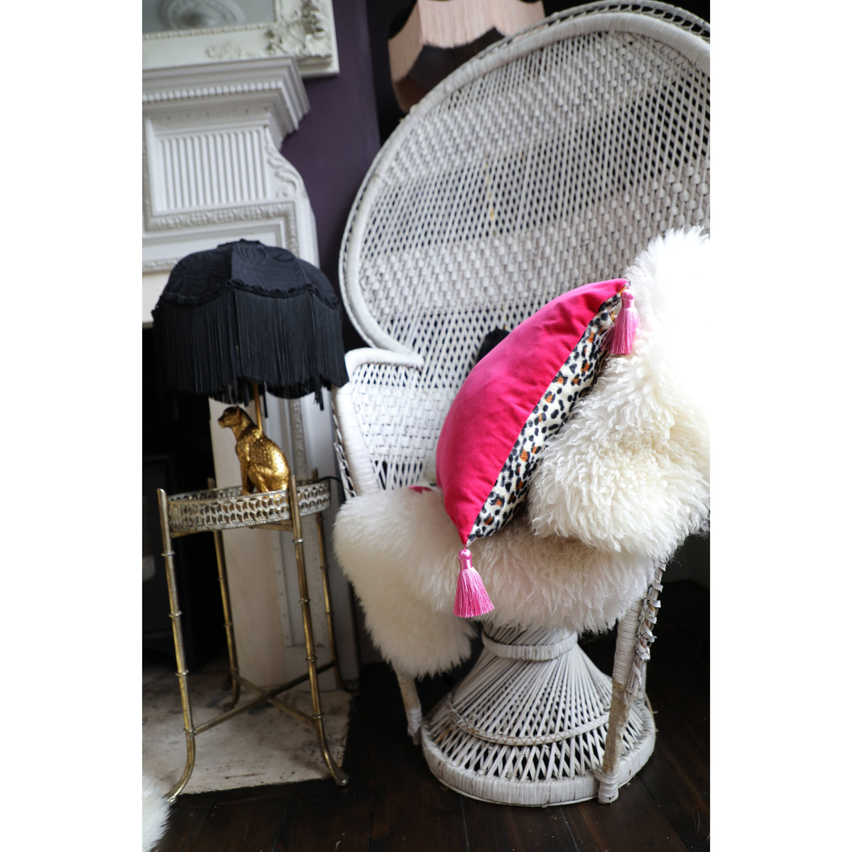 Handmade Soft Leopard Print & Hot Pink Velvet Tassel Cushion