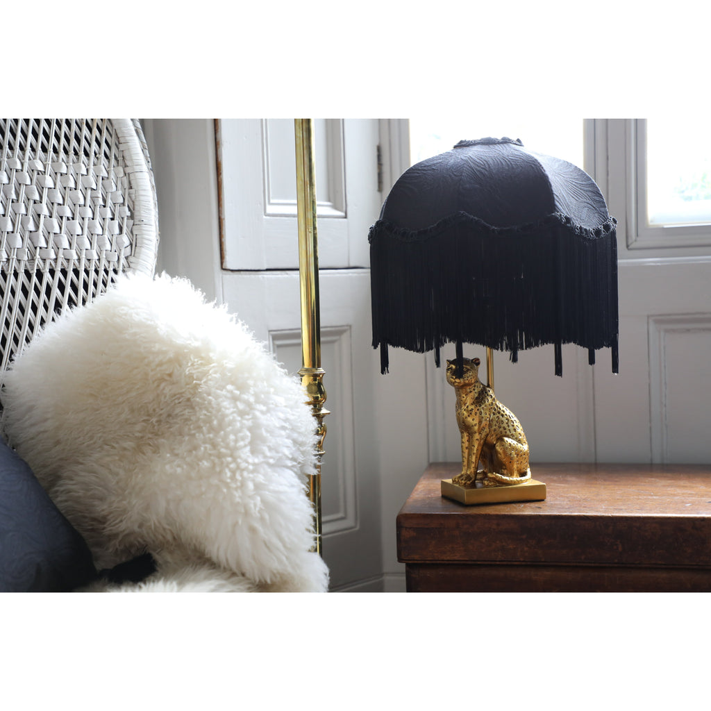 Handmade Black Fringe Lampshade with Extra Long Silk Tassels and Velvet Braid