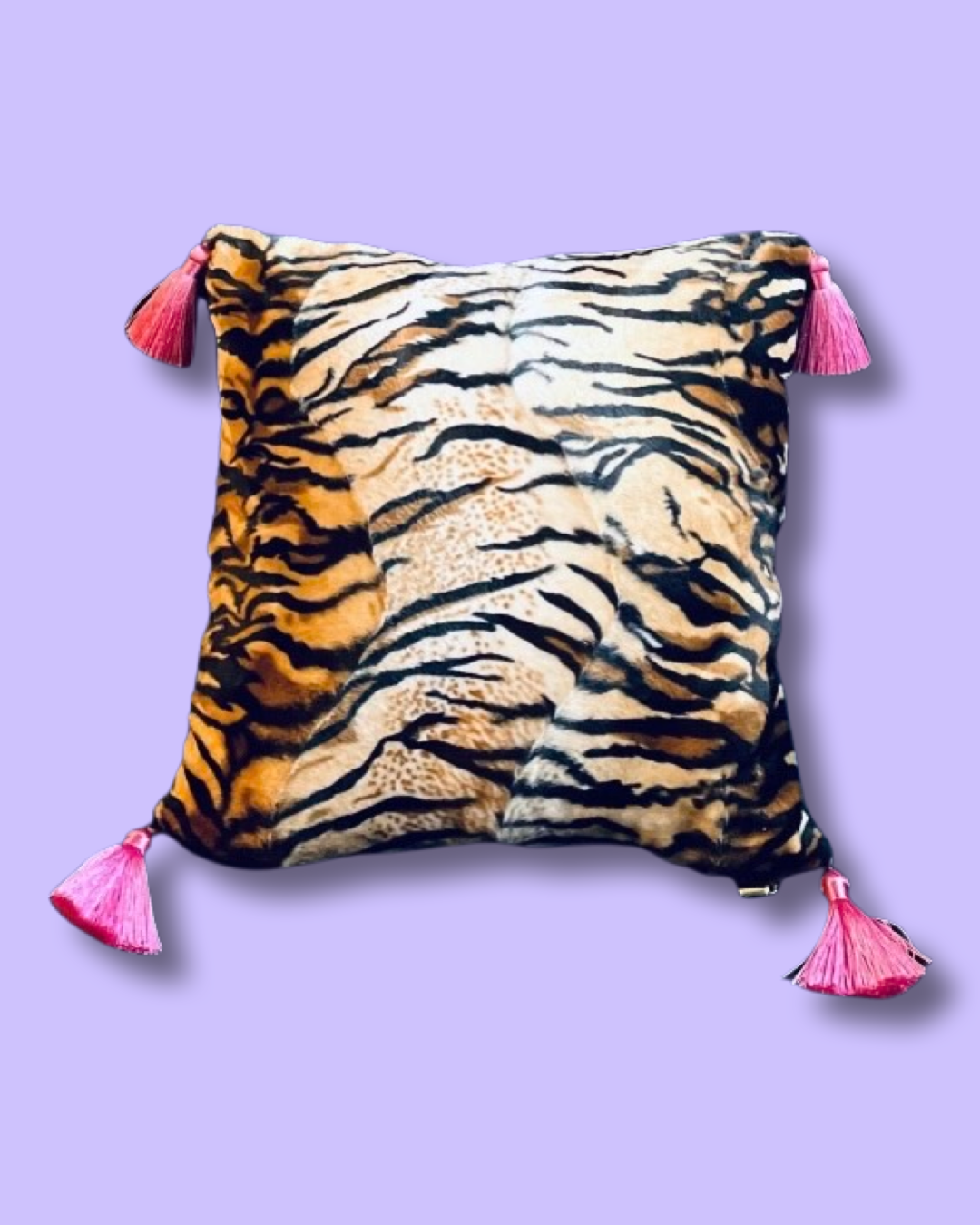 Handmade Tiger Print Velvet Tassel Cushion