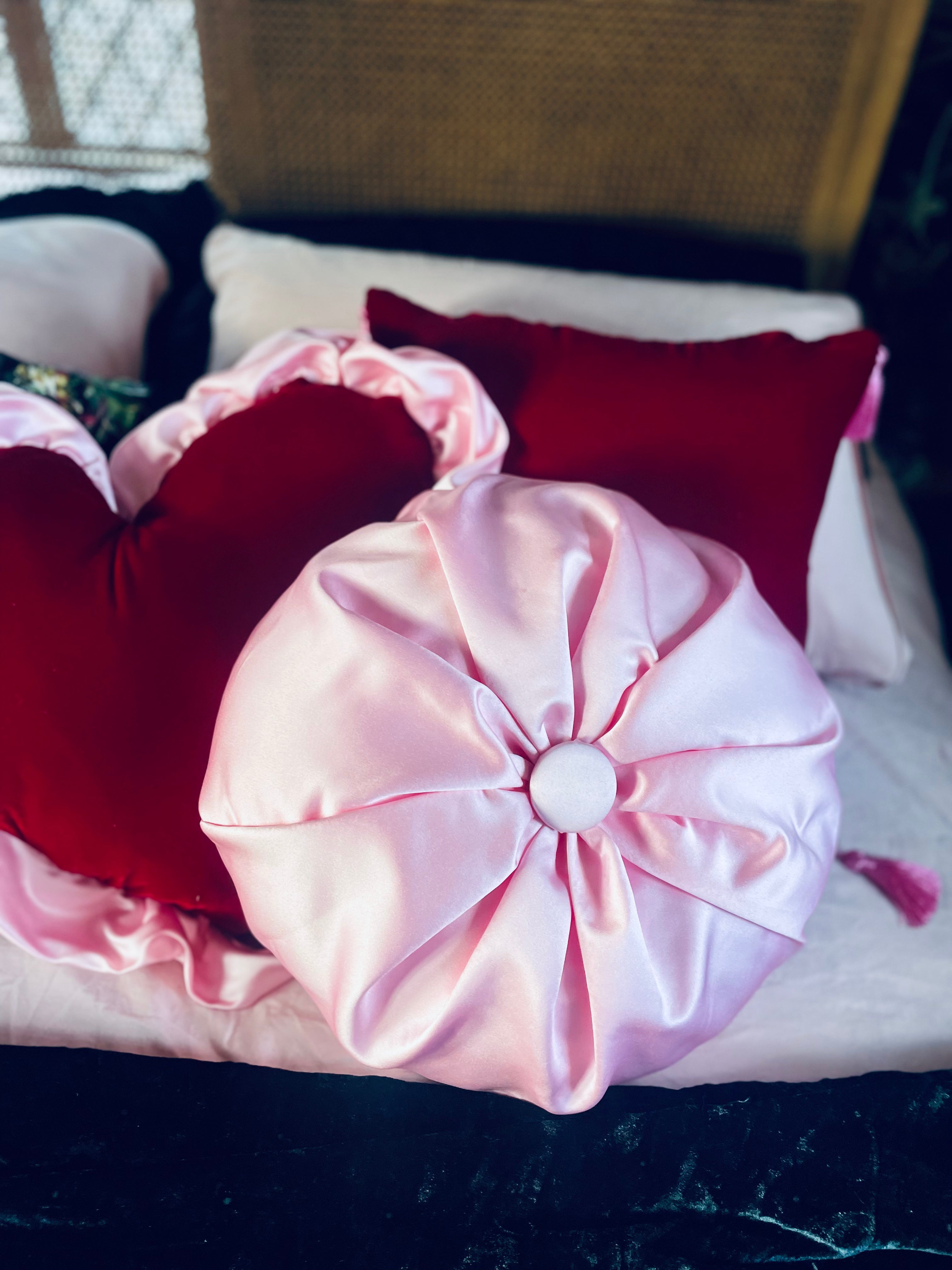 Handmade Pink Silk Duchess Round Cushion