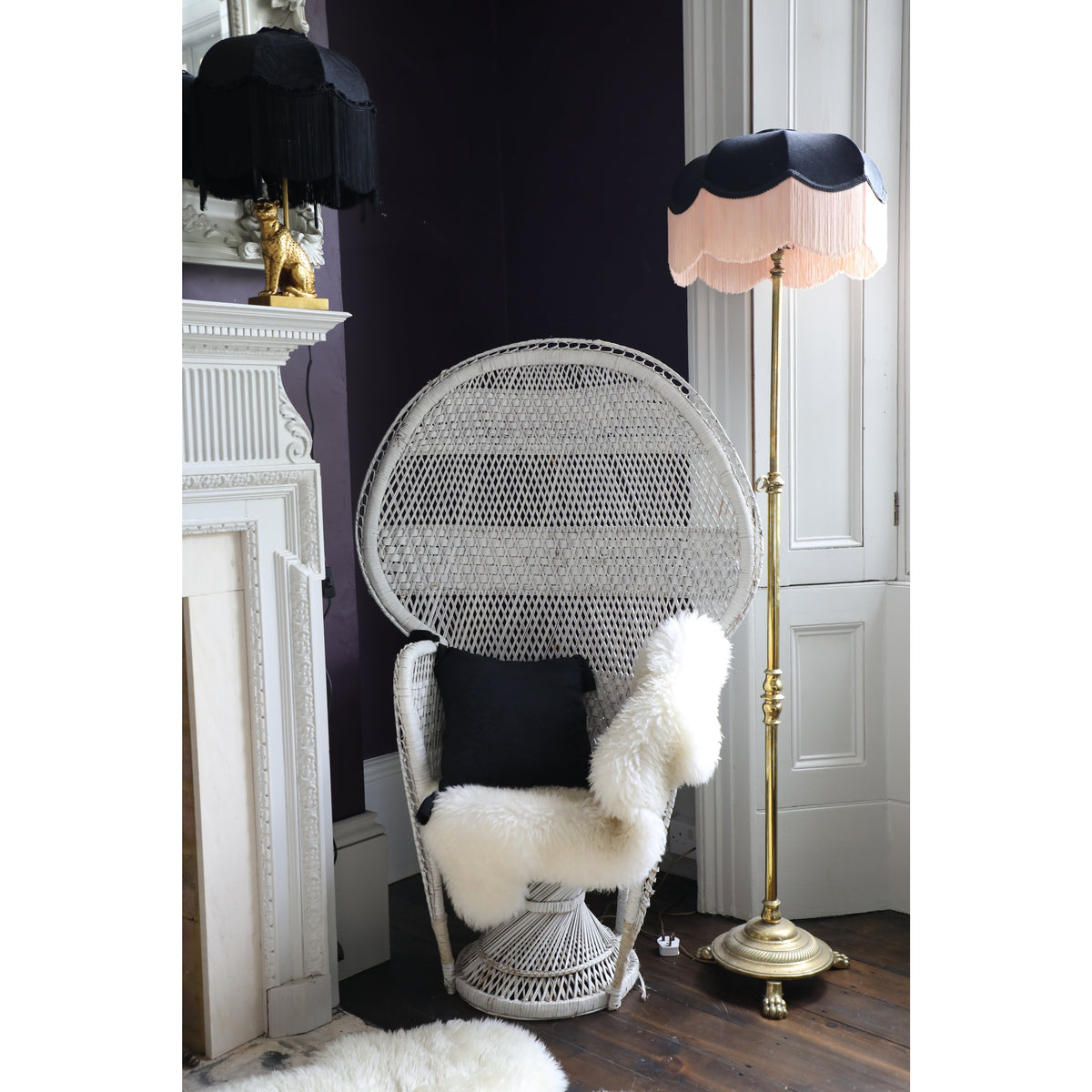Handmade Black Fringe Lampshade with Extra Long Silk Tassels and Velvet Braid