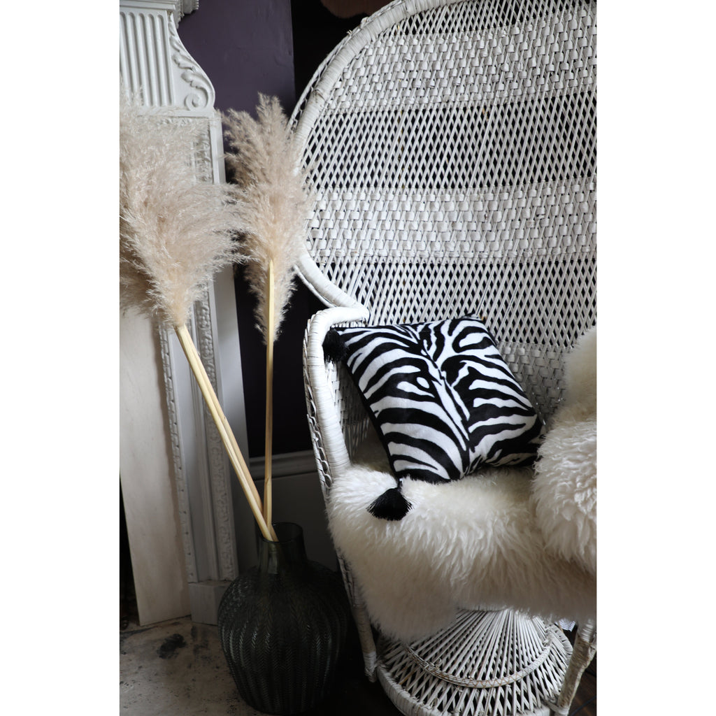 Handmade Zebra Print Velvet Tassel Cushion