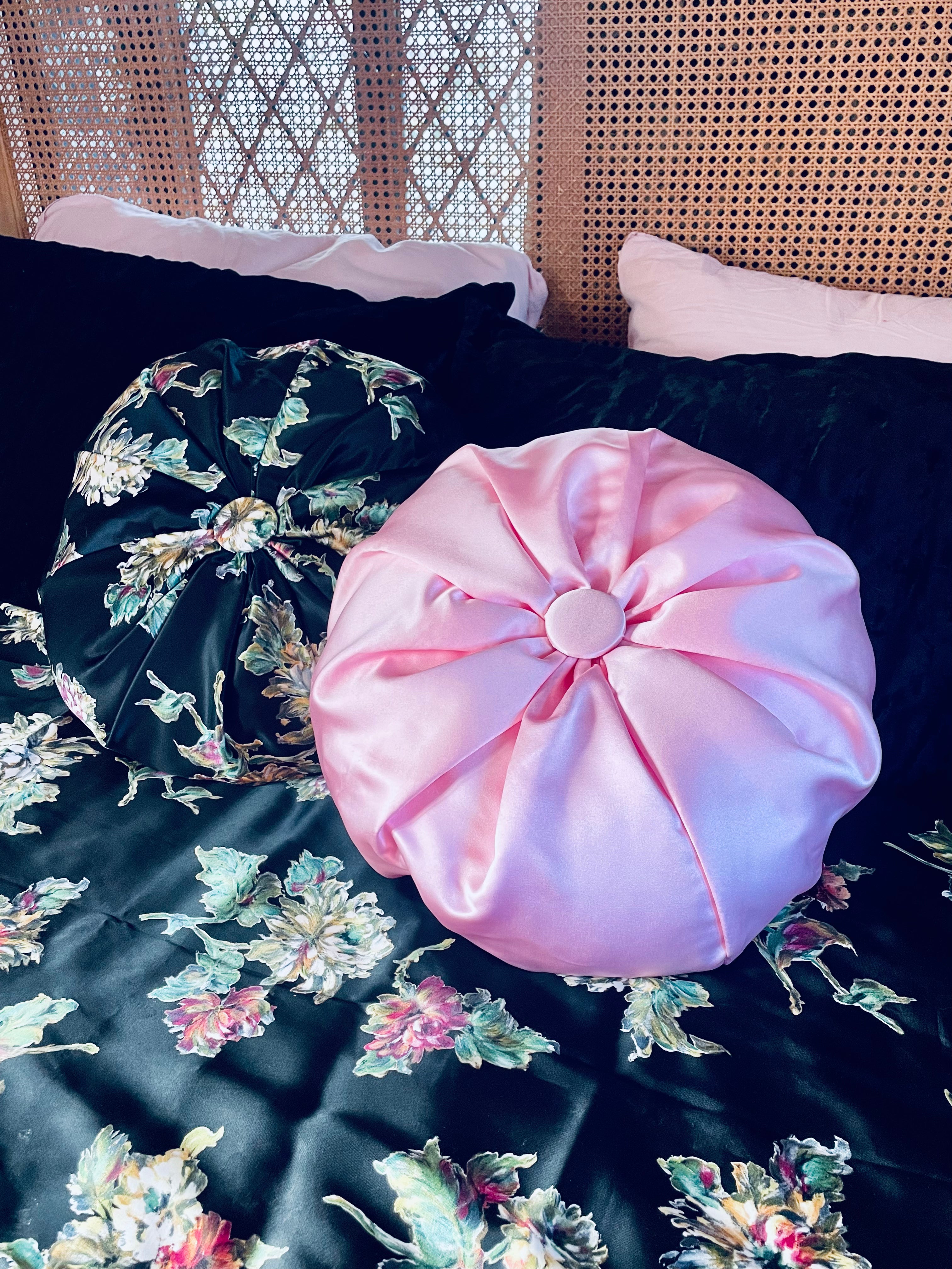 Handmade Pink Silk Duchess Round Cushion