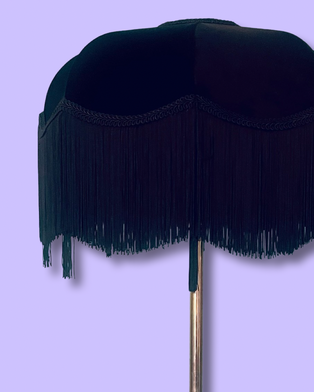 Handmade Black Velvet Fringe Lampshade with Extra Long Silk Tassels